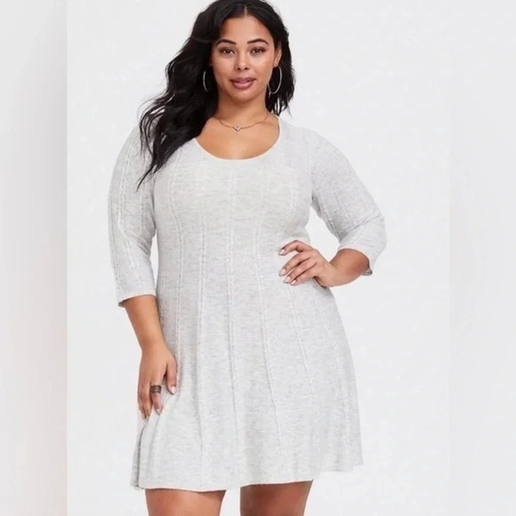 Torrid Grey 3/4 Sleeves Ribbed Mini Sweater Skater Dress Plus Size 4XL - Picture 1 of 5